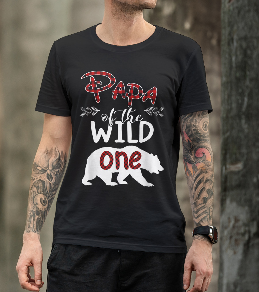 Papa Bear Of The Wild One Birthday Plaid Bear T-Shirt