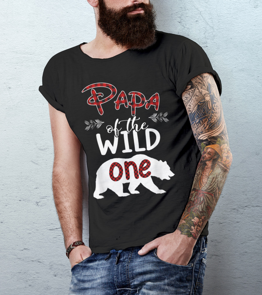 Papa Bear Of The Wild One Birthday Plaid Bear T-Shirt