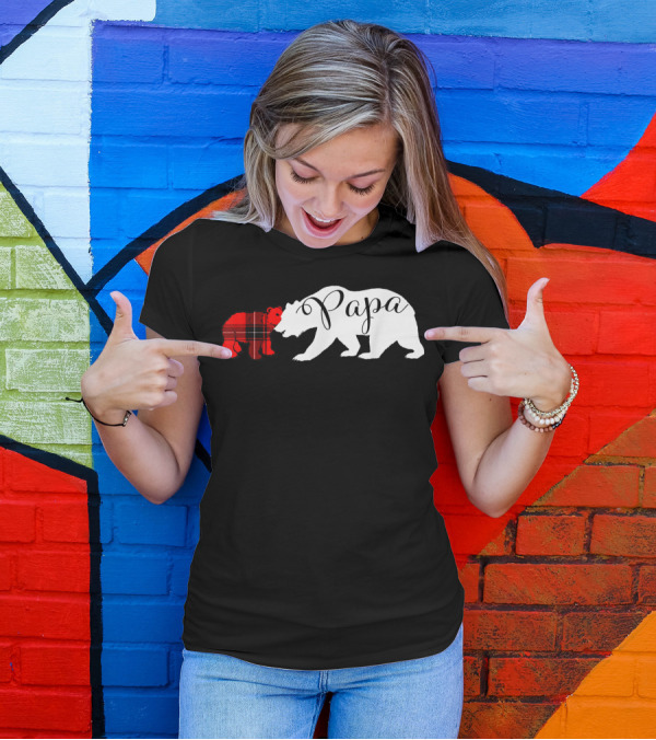 Papa Bear Red Plaid Cub Grandpa T-Shirt