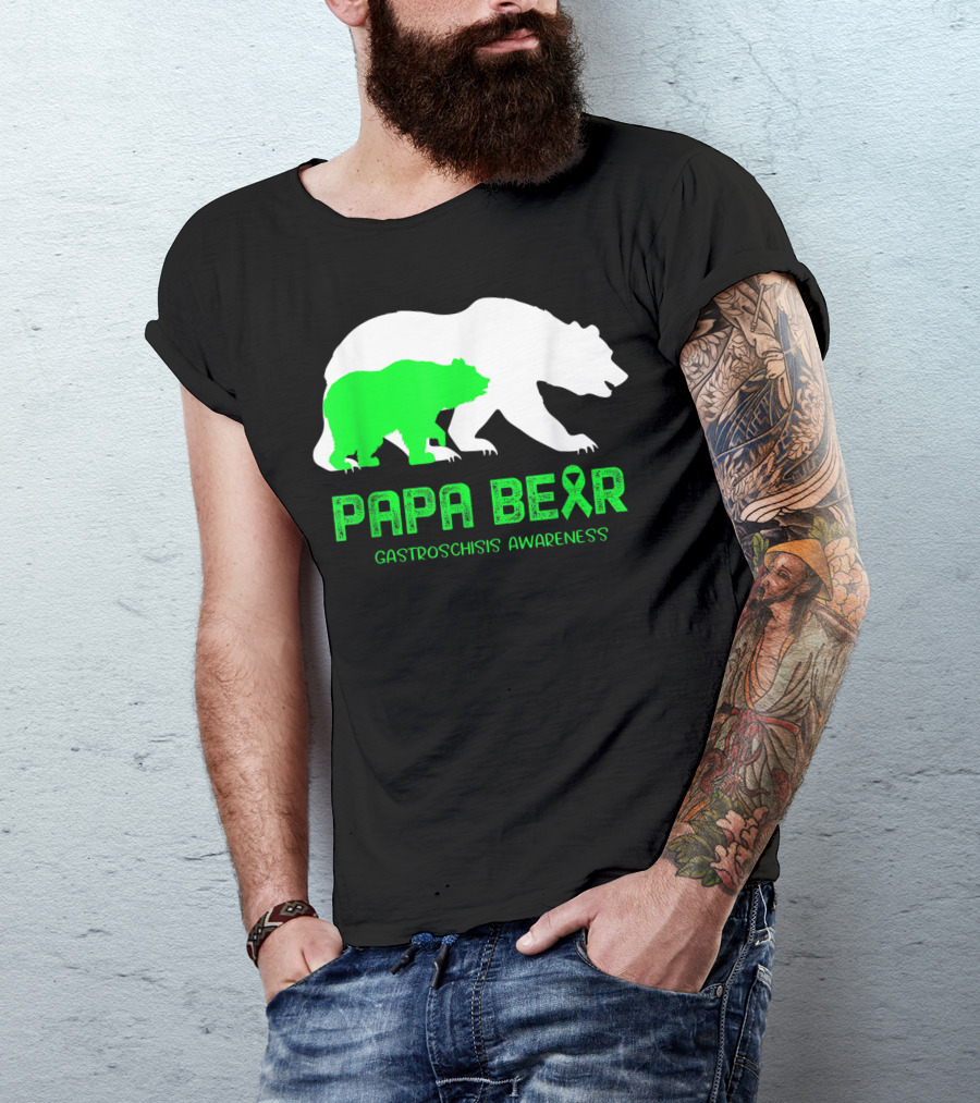Papa Bear Green Ribbon Gastroschisis Awareness Bears T-Shirt