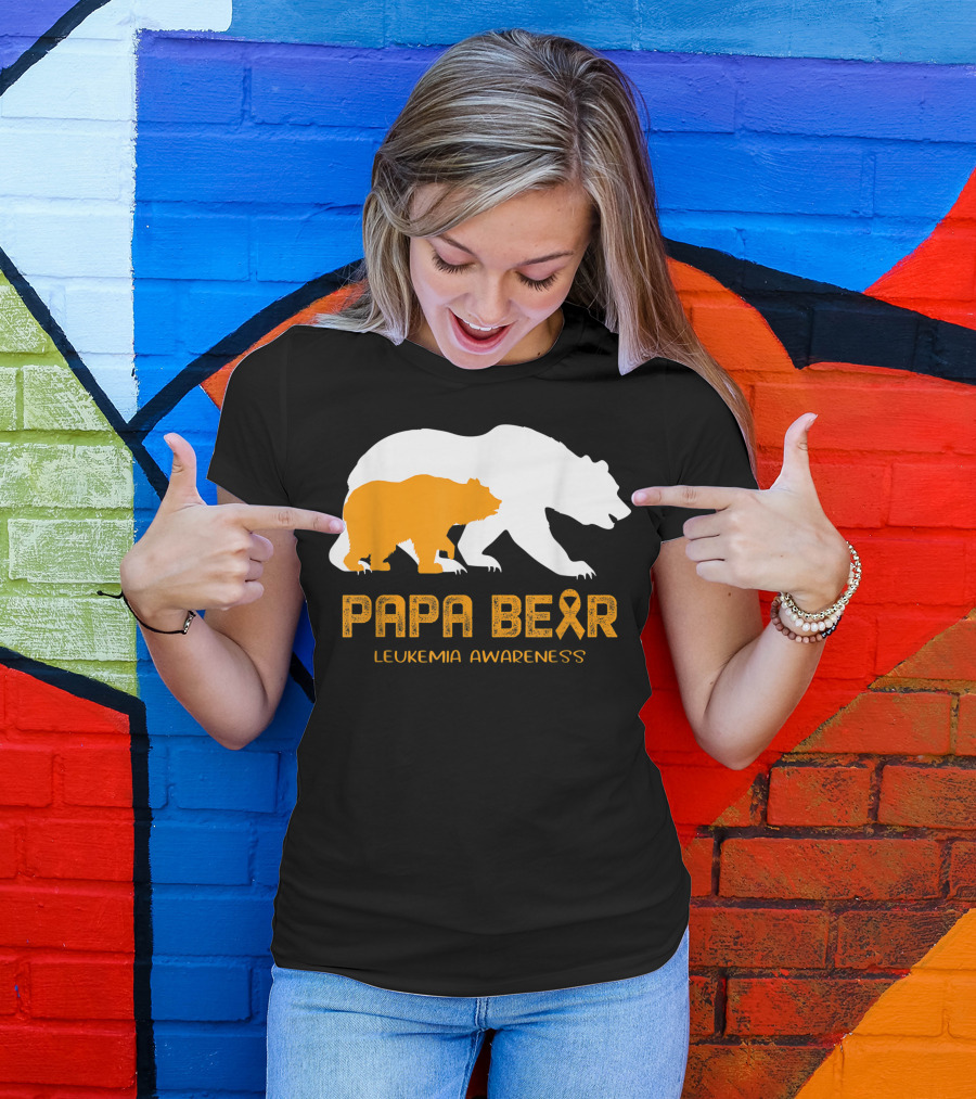 Papa Bear Orange Ribbon Leukemia Awareness Bears T-Shirt
