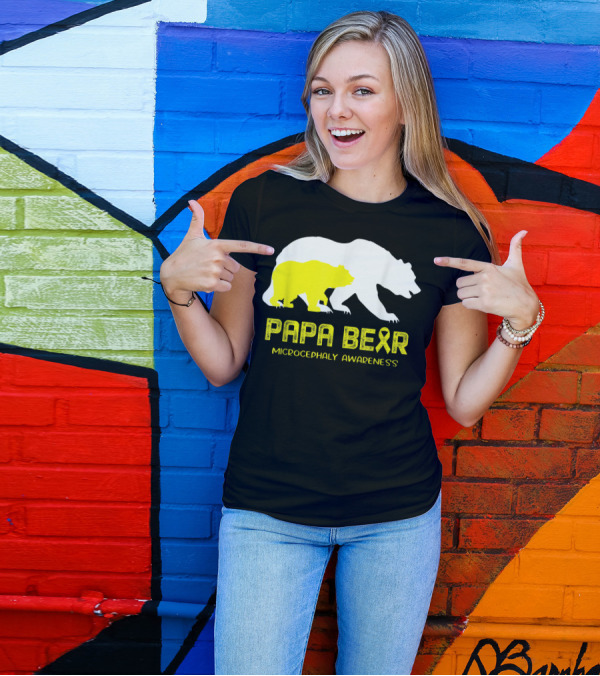 Papa Bear Microcephaly Awareness With Yellow Ribbon Bears T-Shirt