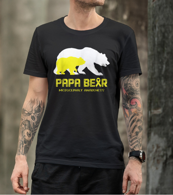 Papa Bear Microcephaly Awareness With Yellow Ribbon Bears T-Shirt