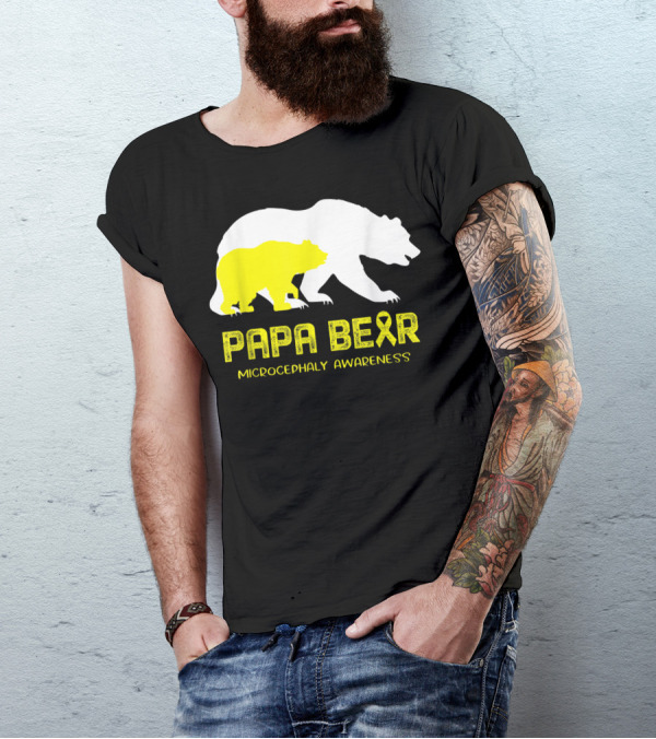 Papa Bear Microcephaly Awareness With Yellow Ribbon Bears T-Shirt