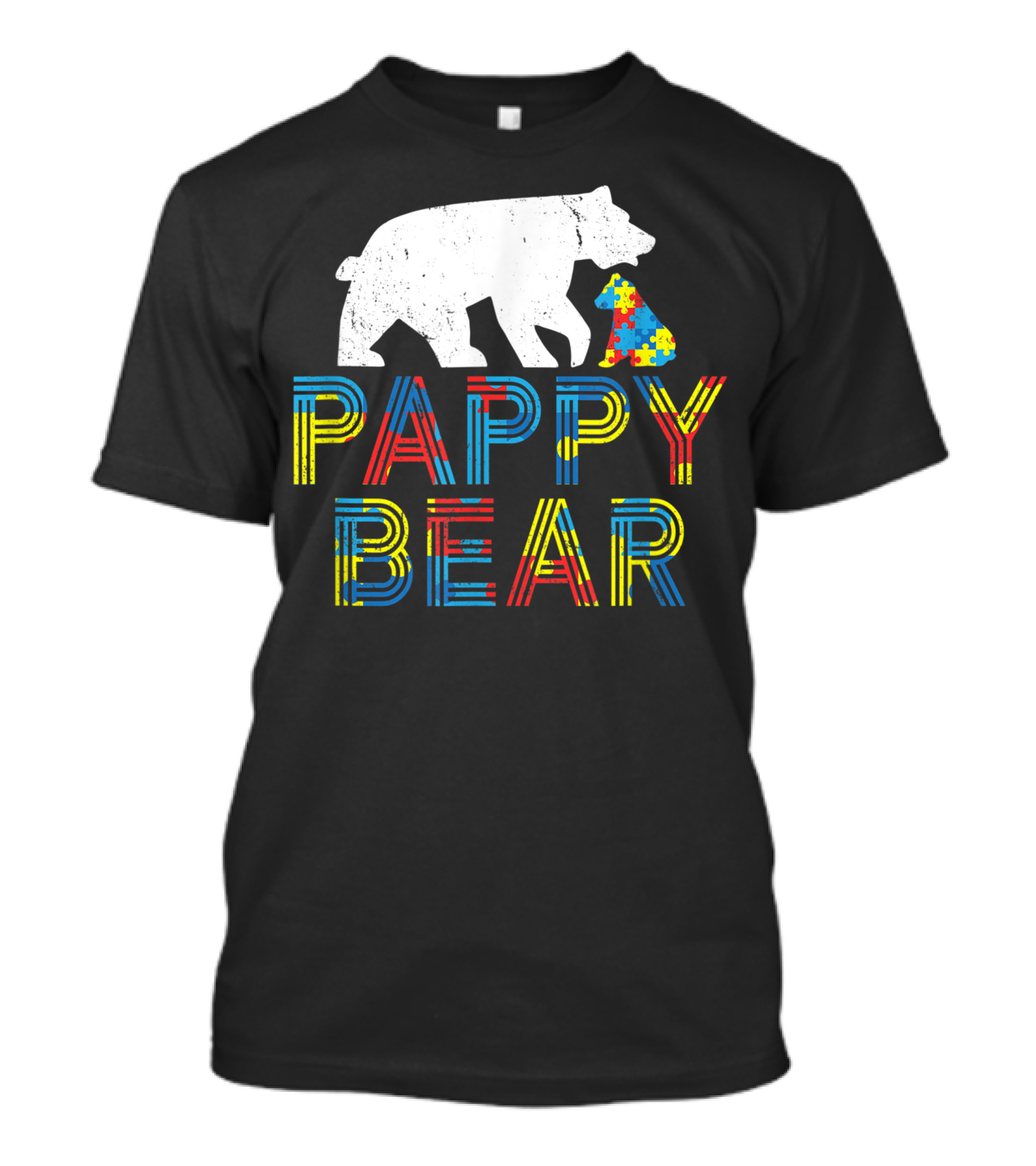 Pappy Bear Autism Awareness Proud Autism Puzzle Bear T-Shirt