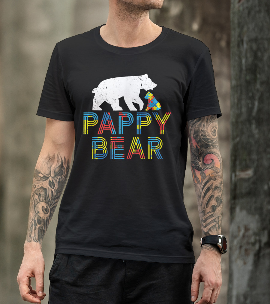 Pappy Bear Autism Awareness Proud Autism Puzzle Bear T-Shirt