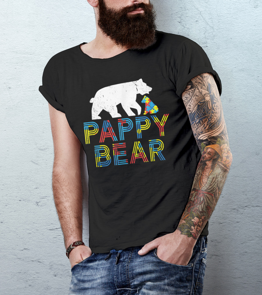 Pappy Bear Autism Awareness Proud Autism Puzzle Bear T-Shirt