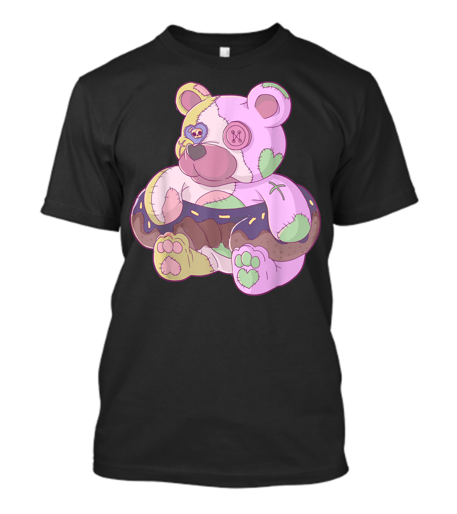 Pastel Goth Teddy Bear With Donut Details And Heart Stitch Aesthetic T-Shirt