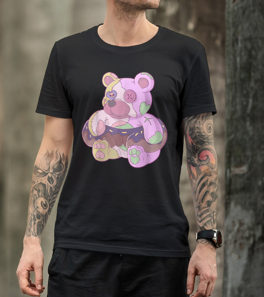 Pastel Goth Teddy Bear With Donut Details And Heart Stitch Aesthetic T-Shirt