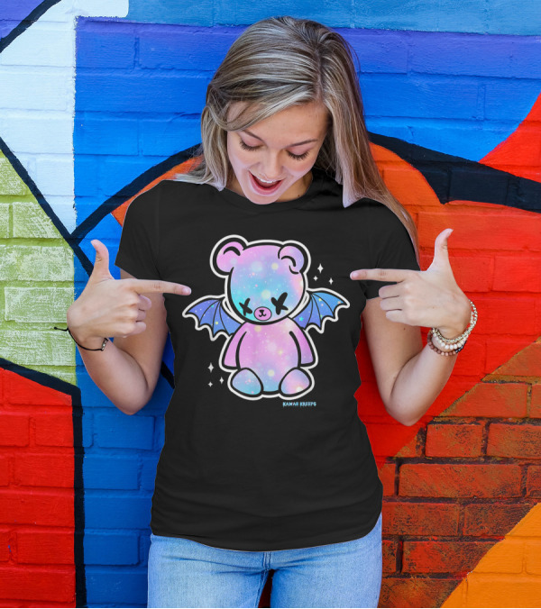 Kawaii Kreeps Pastel Goth Teddy Bear With Bat Wings And Galaxy Stars T-Shirt