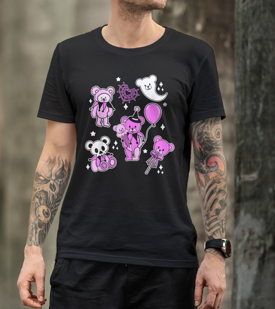 Pastel Goth Circus Harlequin Teddy Bear Skull Ghost Kawaii Balloon T-Shirt