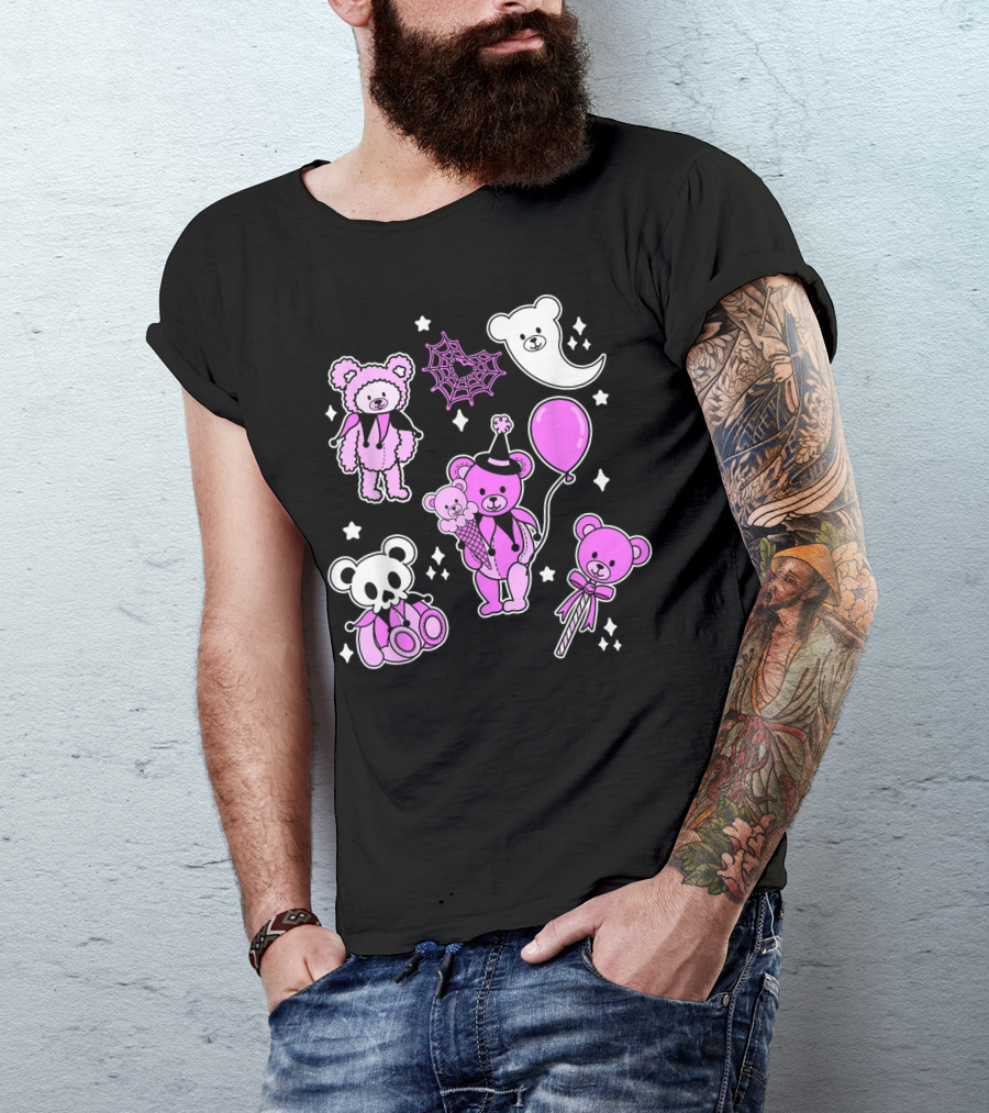 Pastel Goth Circus Harlequin Teddy Bear Skull Ghost Kawaii Balloon T-Shirt