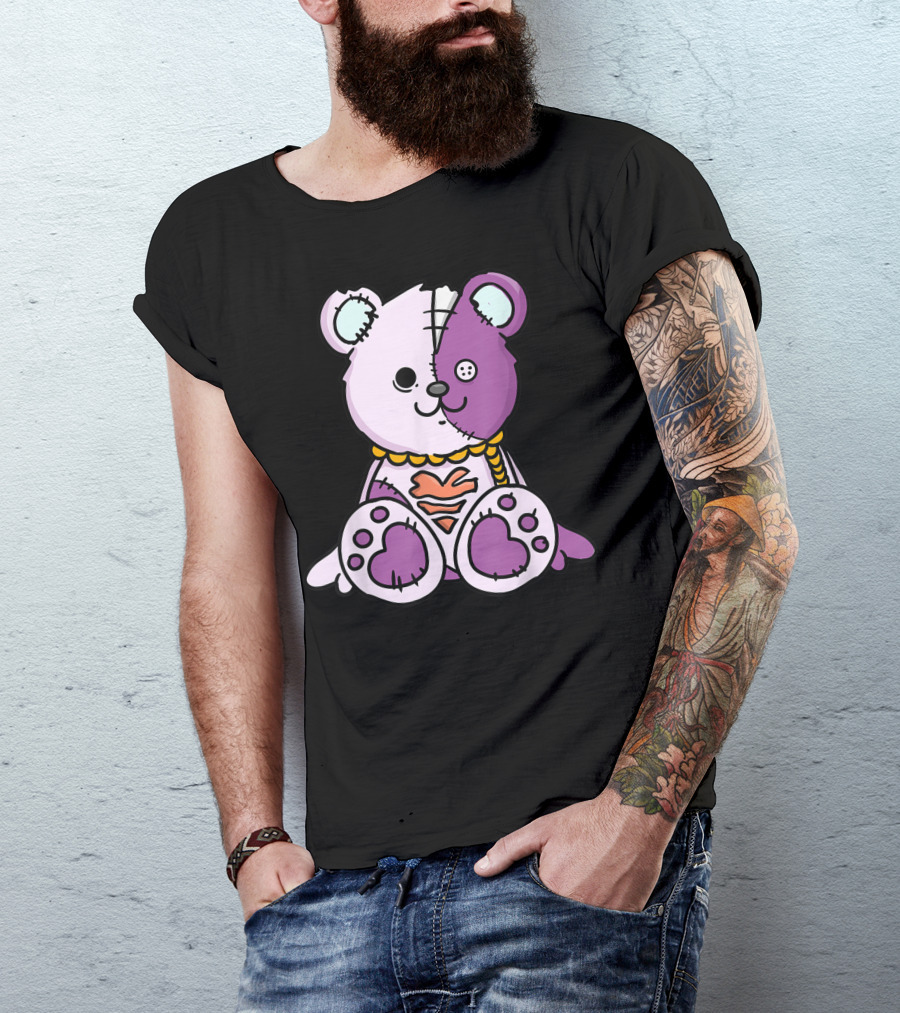 Pastel Goth Patchwork Teddy Bear With Heart And Button Eye T-Shirt