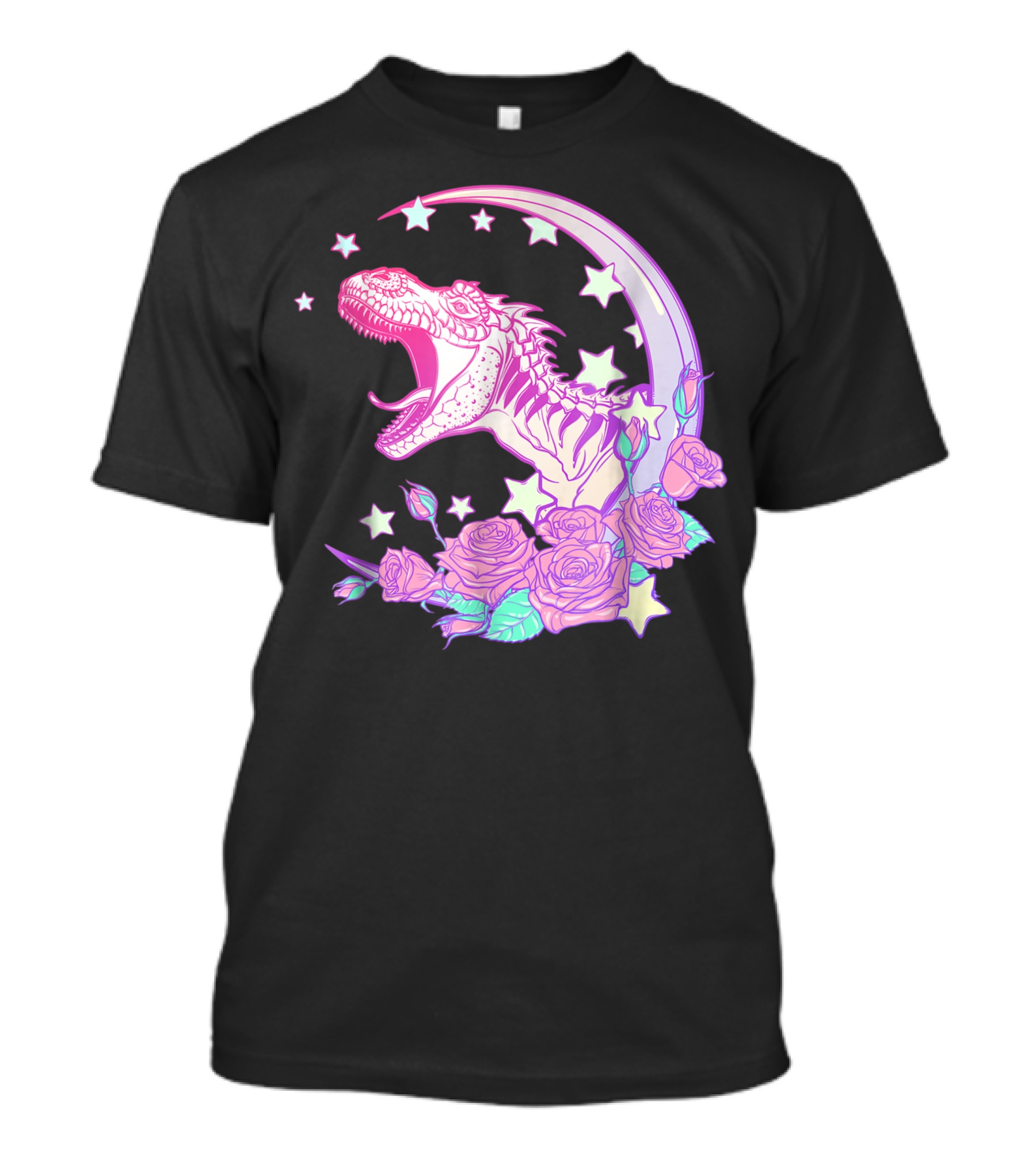 Pastel Goth T-Rex With Stars And Roses Vaporwave Aesthetic T-Shirt