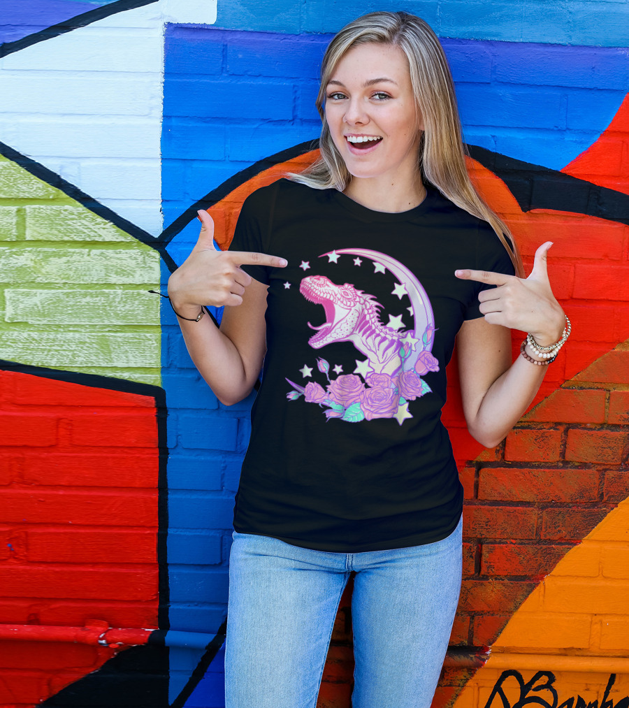 Pastel Goth T-Rex With Stars And Roses Vaporwave Aesthetic T-Shirt