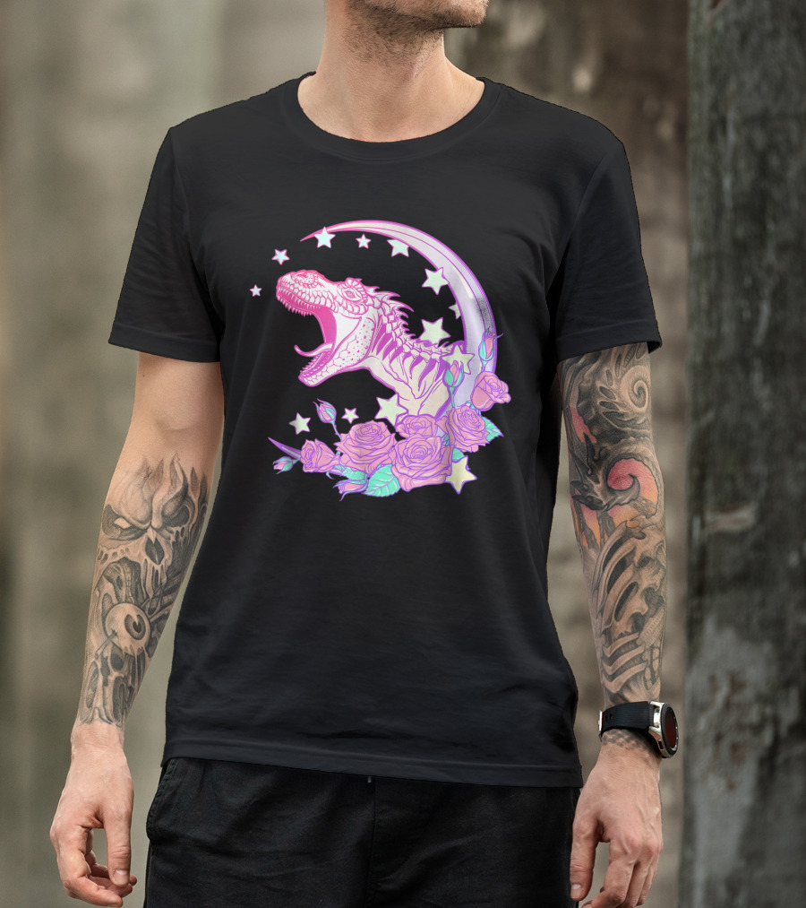 Pastel Goth T-Rex With Stars And Roses Vaporwave Aesthetic T-Shirt
