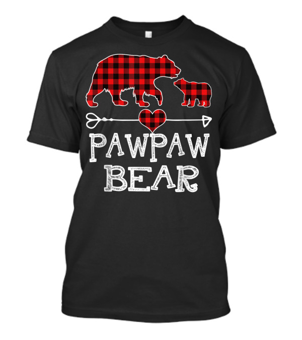 Pawpaw Bear Red Plaid Heart Buffalo Family Christmas T-Shirt