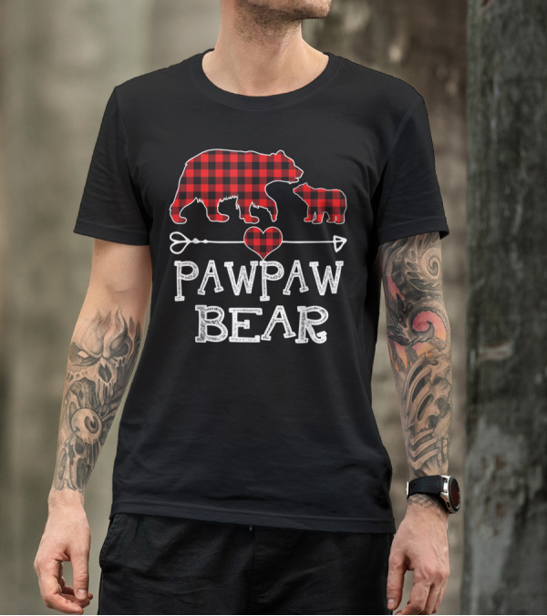 Pawpaw Bear Red Plaid Heart Buffalo Family Christmas T-Shirt