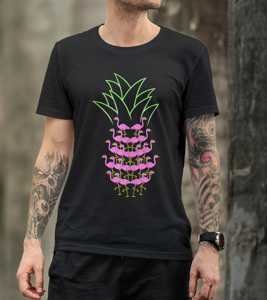 Pink Flamingo Pineapple Formed By Flamingos T-Shirt