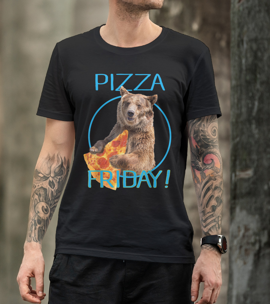 Pizza Friday Bear Humorous Iconic Slice Fun T-Shirt