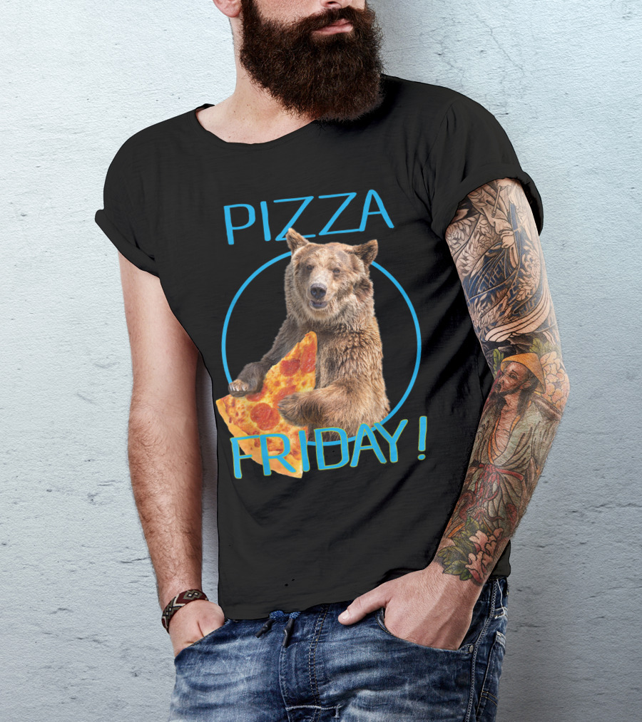 Pizza Friday Bear Humorous Iconic Slice Fun T-Shirt
