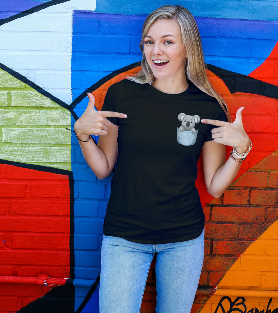 Pocket Koala Peeking Out Koala Cute Gray Koala In Blue Pocket T-Shirt