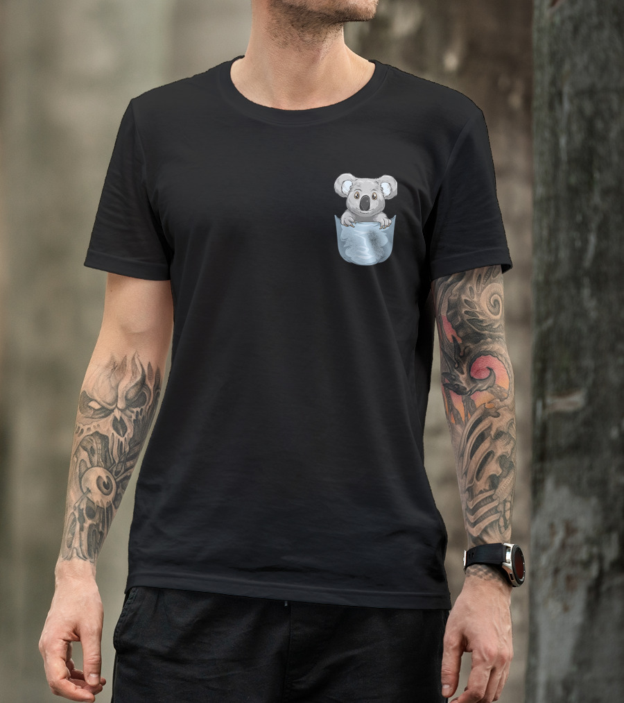 Pocket Koala Peeking Out Koala Cute Gray Koala In Blue Pocket T-Shirt