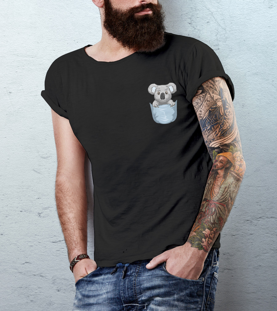 Pocket Koala Peeking Out Koala Cute Gray Koala In Blue Pocket T-Shirt