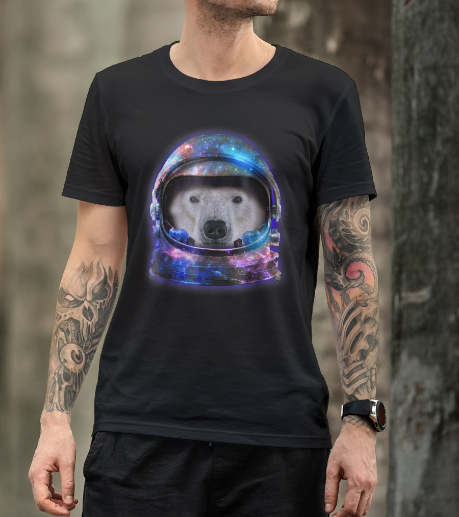Polar Bear Galaxy Space Astronaut Helmet T-Shirt
