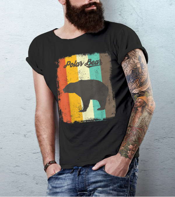 Polar Bear 70s Vintage Animal Lover Retro Stripes T-Shirt