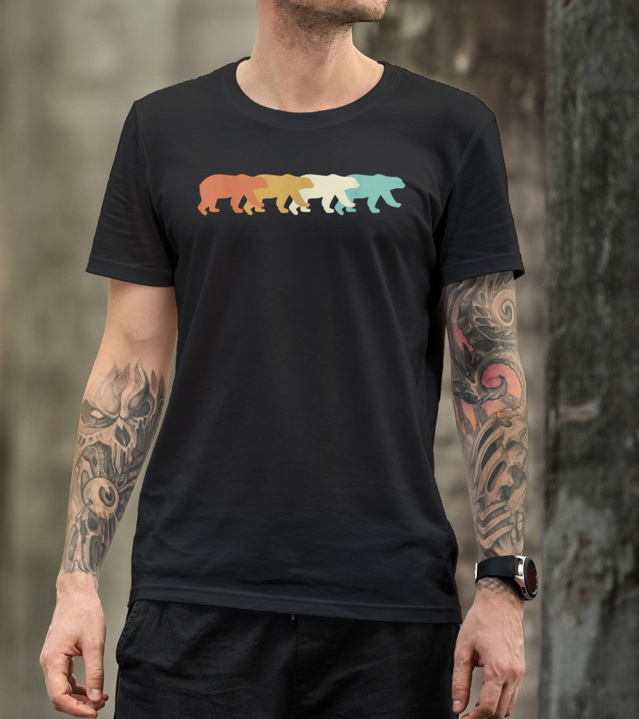 Retro Polar Bear Silhouette Colorful Vintage Animal T-Shirt