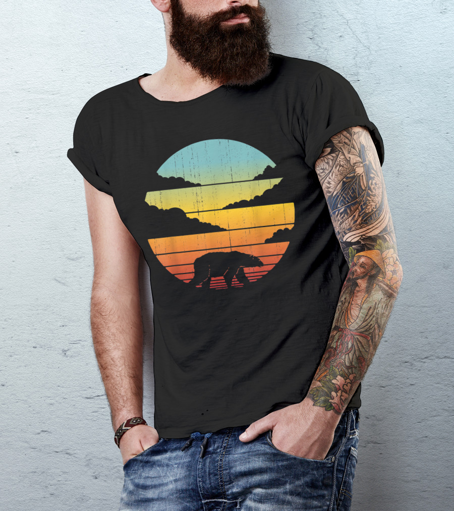 Polar Bear Sunset Retro 60S 70S Vintage Style Animal T-Shirt