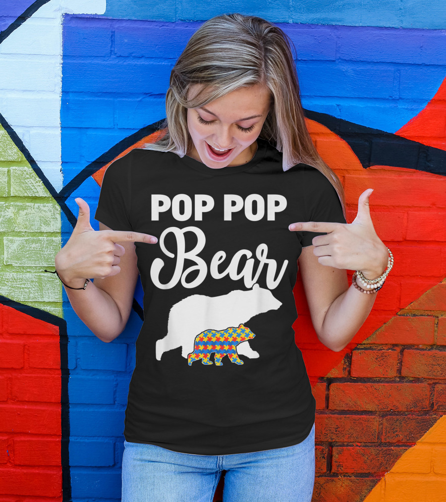 Pop Pop Bear Autism Awareness Proud Autism Granddad Bear Puzzle T-Shirt