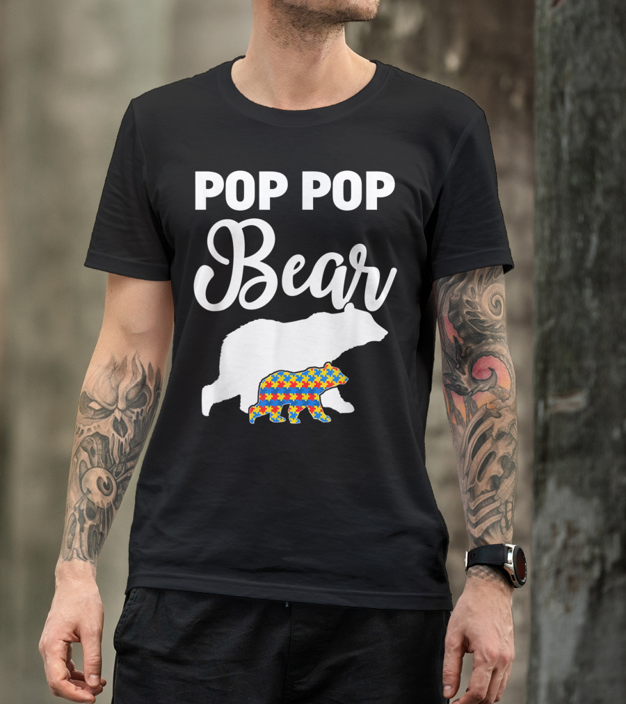 Pop Pop Bear Autism Awareness Proud Autism Granddad Bear Puzzle T-Shirt