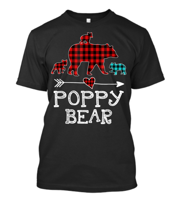 Poppy Bear Red Plaid Heart Arrow Buffalo Family Christmas T-Shirt