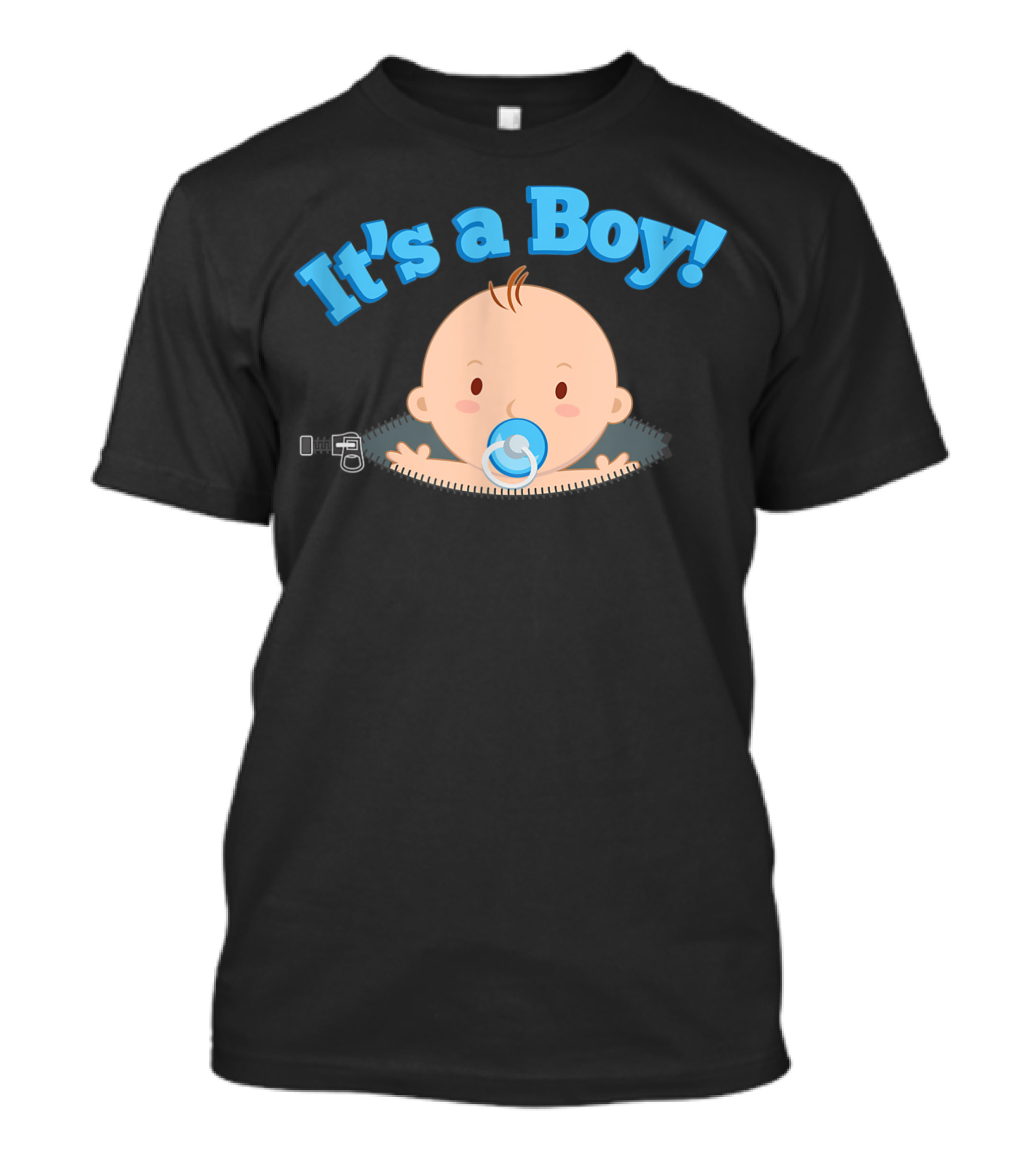 It's A Boy Baby Peeking Out Zipper Pacifier Zany Brainy T-Shirt