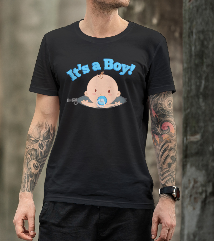 It's A Boy Baby Peeking Out Zipper Pacifier Zany Brainy T-Shirt