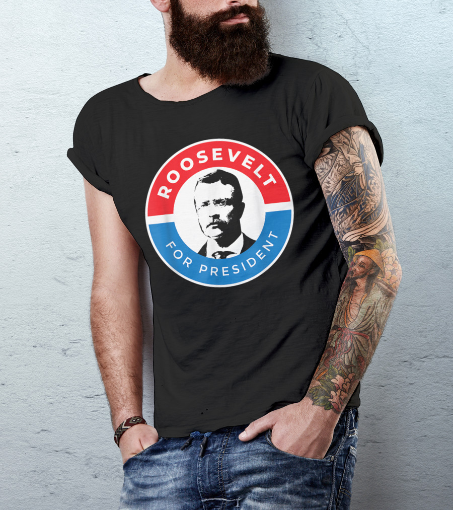 Roosevelt For President Red White Blue Circle Badge T-Shirt
