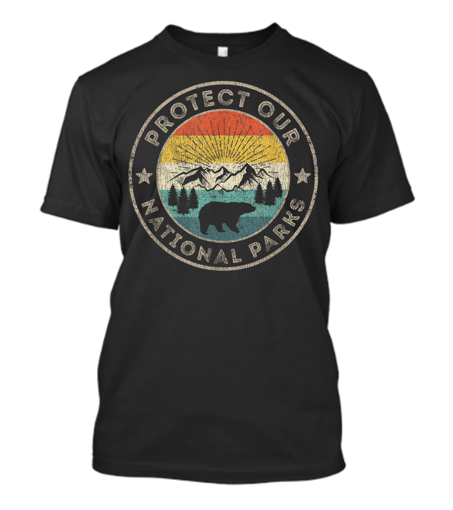 Protect Our National Parks Vintage Preserve Hiking Bear Mountains Retro Sunburst T-Shirt
