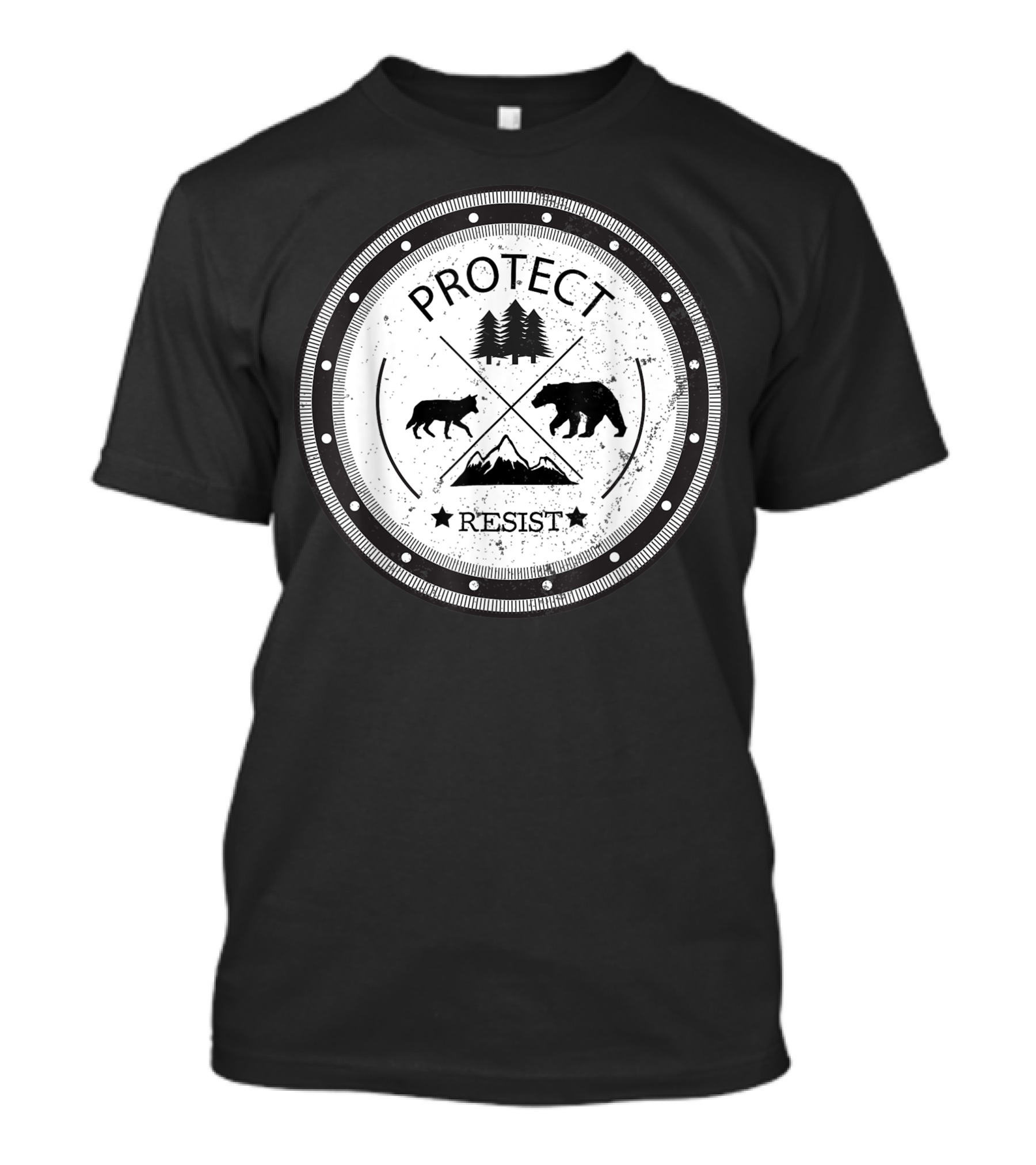 Protect Resist With Forest Animals And Mountains Emblem T-Shirt