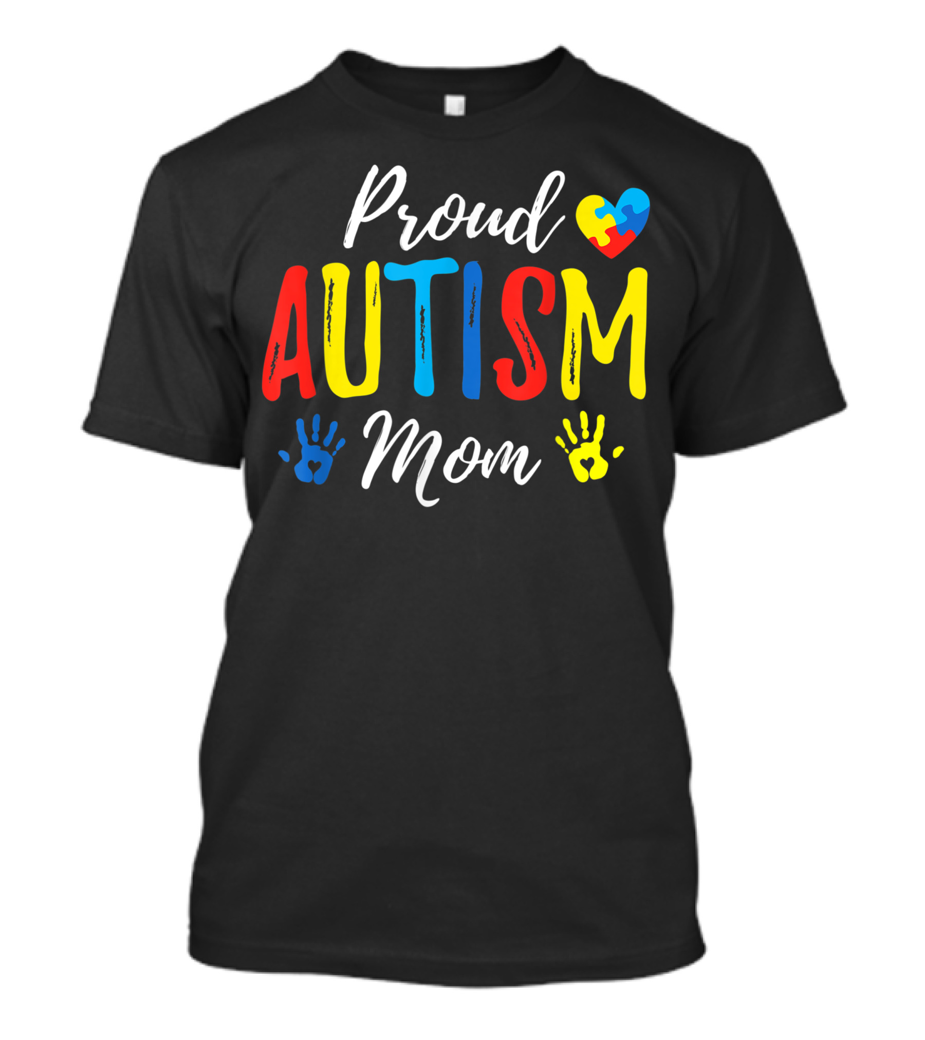 Proud Autism Mom Heart Puzzle Piece Hands Family Matching T-Shirt