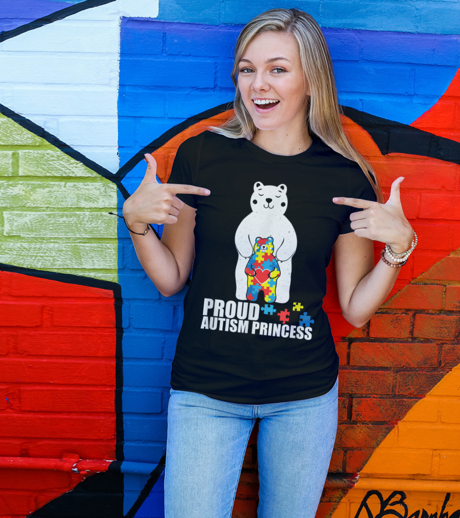 Proud Autism Princess Bear Puzzle Love Autistic Awareness T-Shirt