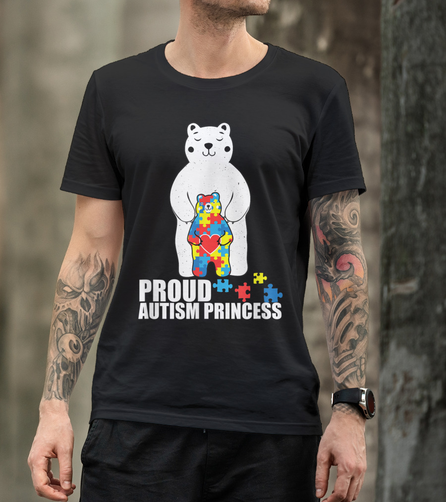 Proud Autism Princess Bear Puzzle Love Autistic Awareness T-Shirt