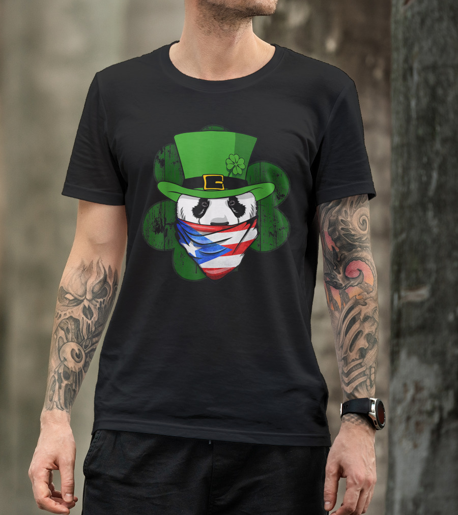 Puerto Rican Boricua Panda Shamrock Irish Bandana Flag T-Shirt