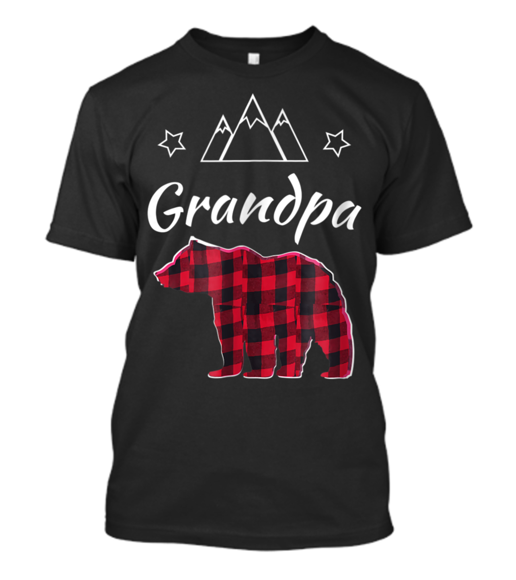 Grandpa Red Buffalo Plaid Bear With Mountain And Stars Elements T-Shirt