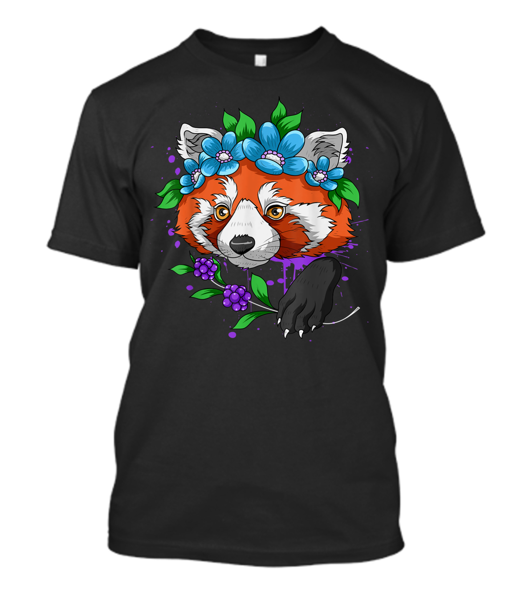 Red Panda Flower Crown Nature Floral Animal Lover Kids Raccoon Bear Cat T-Shirt