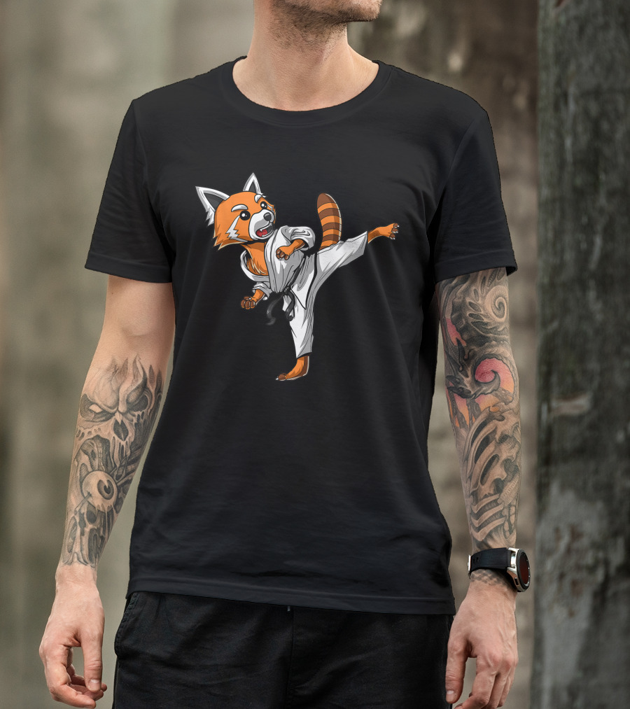 Red Panda Karate Ninja Martial Arts Kickboxing Taekwondo Kicking Action T-Shirt