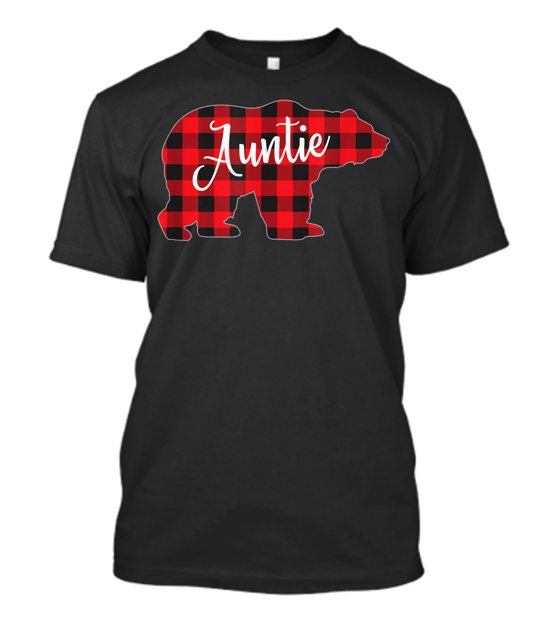 Auntie Bear Red Plaid Buffalo Check Family Matching T-Shirt