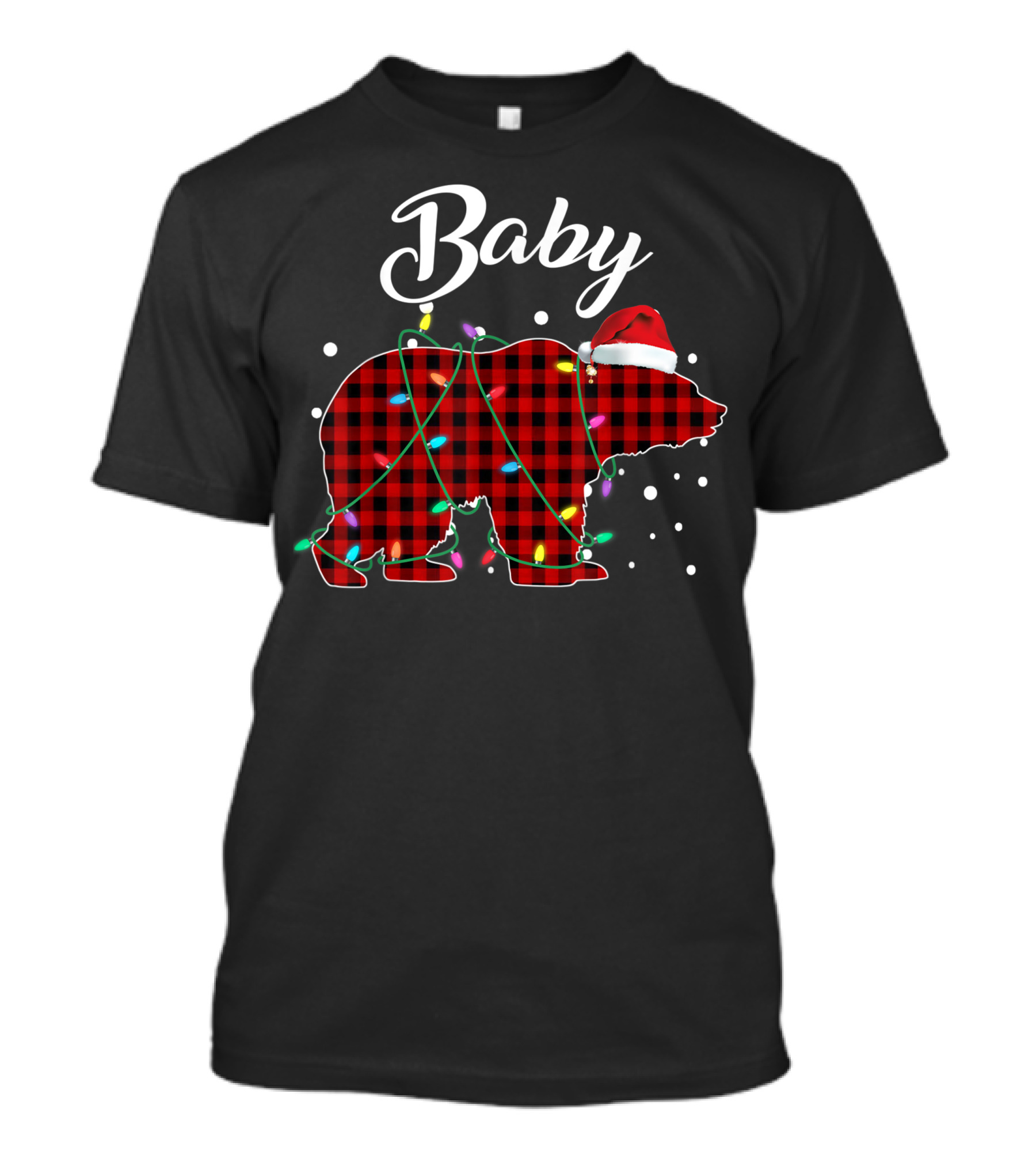 Baby Bear Red Plaid Christmas Lights Buffalo Plaid Santa Hat T-Shirt