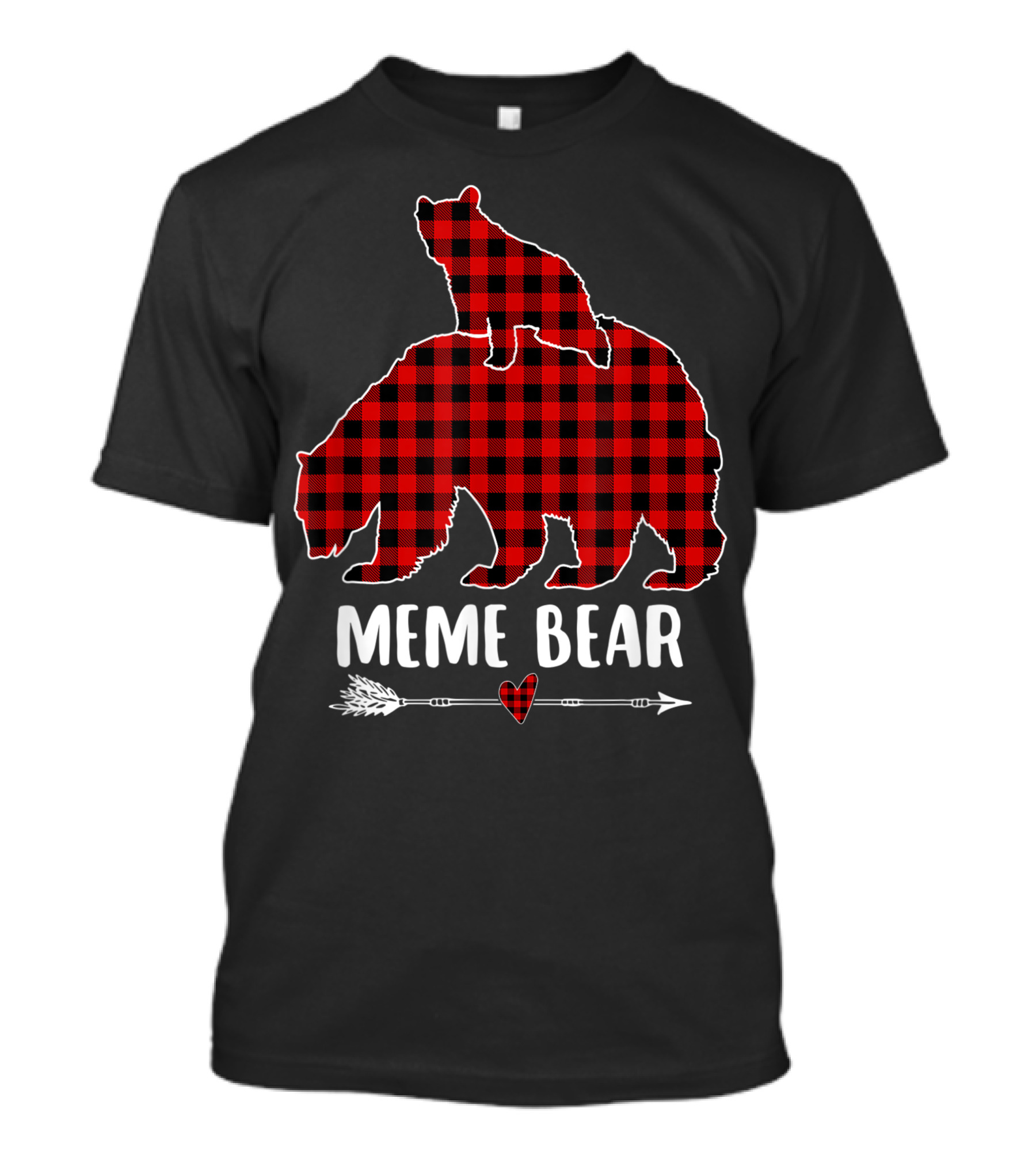 Meme Bear Red Plaid Buffalo Check Silhouette With Arrow And Heart T-Shirt